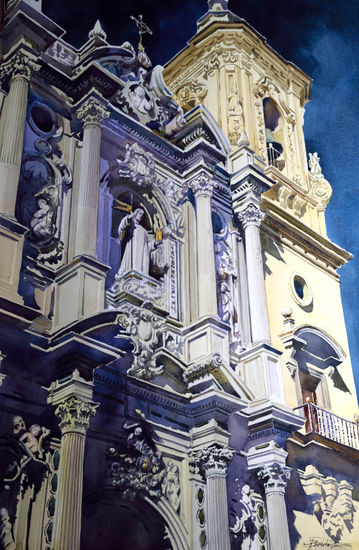 "Portada de la Basílica de San Juan de Dios. Granada" Acuarela Papel Paisaje