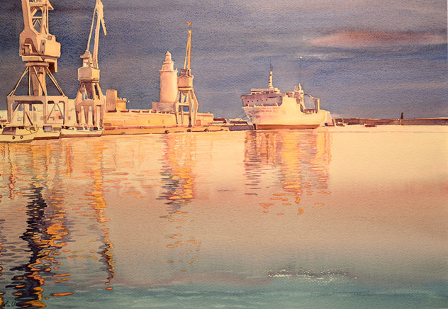 "Ocaso en el puerto de Málaga"
