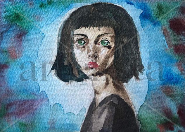 A green eyed girl Watercolour Paper Portrait