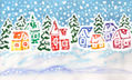 Winter landscape with multicolour houses