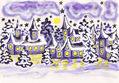 Winter landscape with violet houses