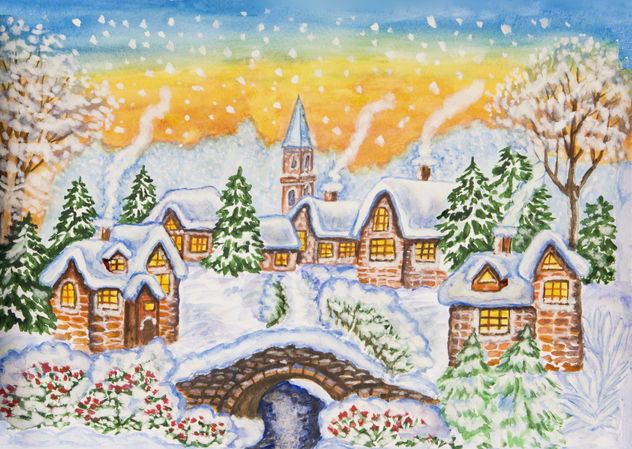 Winter landscape with bridge