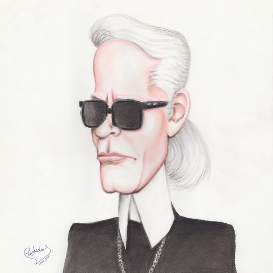 Caricatura de Karl Lagerfeld Pastel Card Portrait