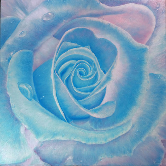 Anastasia Woron:"La Rosa de los Enamorados"-Óleo Original Firmado (73x73cm.)2022 Óleo Lienzo Floral