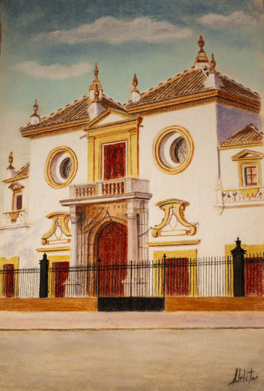 DIBUJO ORIGINAL AL PASTEL DE LA  MAESTRANZA SEVILLA Técnica Mixta