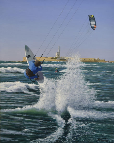 KITESURF EN CADIZ Óleo Lienzo Paisaje