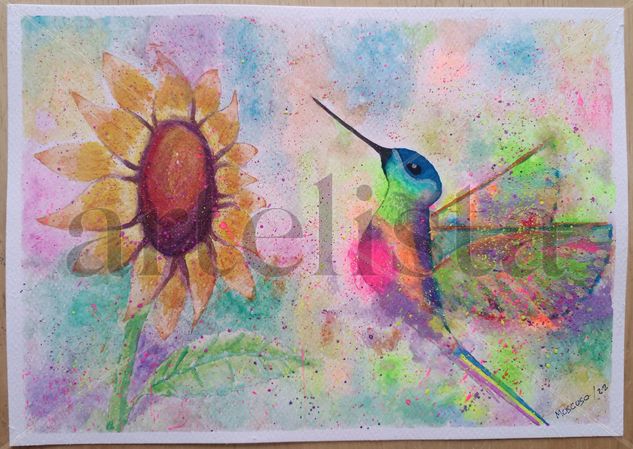 Colibrí y girasol Watercolour Card Animals