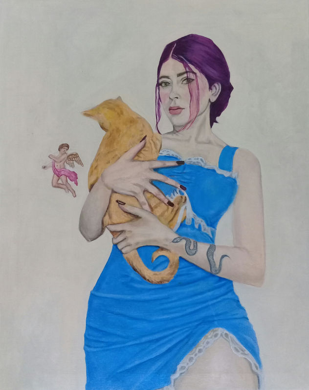 Jazmín con gato y querubin