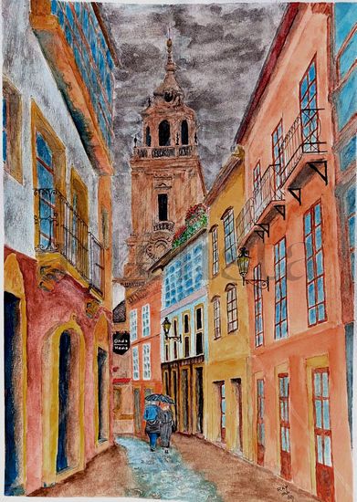 Catedral de Lugo bajo la lluvia Watercolour Paper Landscaping