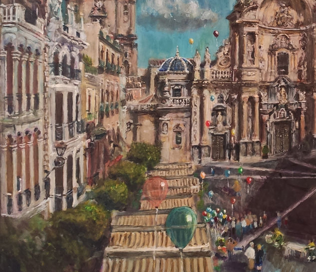 CATEDRAL DE MURCIA "Puto covid en la plaza Cardenal Belluga" detalles parciales III Acrylic Canvas Landscaping