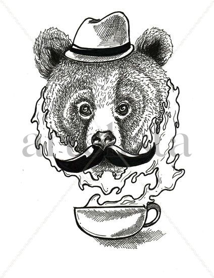 Bear emerging from a cup of Coffee Tinta