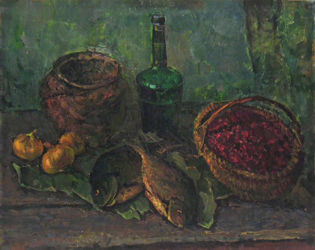 Still life with green bottle Óleo Otros Bodegones