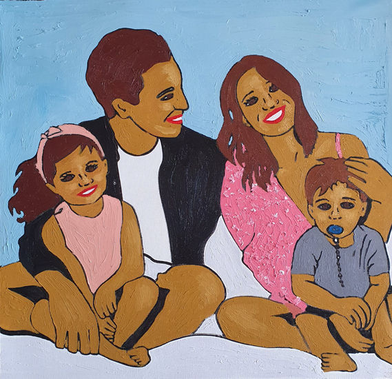 Modajustcoco y su familia Oil Textile Portrait