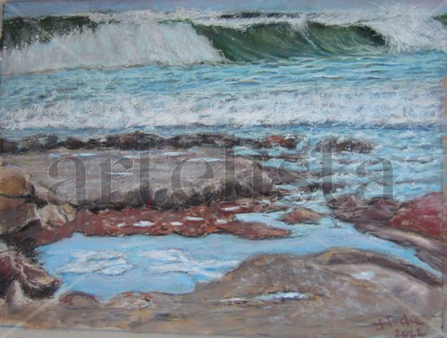 Fuerte oleaje en Las Rotas Pastel Panel Marine Painting