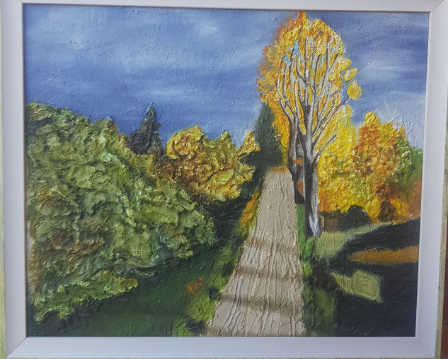 Camino a la mejana en otoño, Pastriz Oil Canvas Landscaping