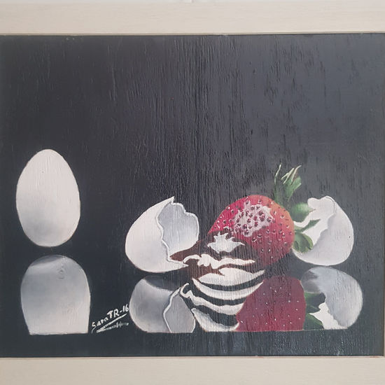 Fresas con chocolate y nata Oil Panel Still Life Paintings