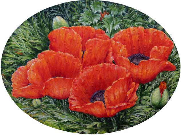 Anastasia Woron: "The Poppies" - Original Signed Oil Painting (40x30 cm) 2022 Oil Canvas Landscaping