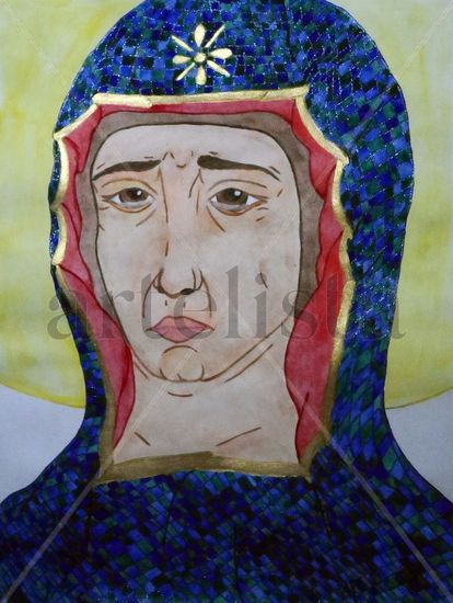 Theotokos dolorosa (por la guerra) Watercolour Paper Portrait