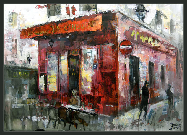 LE CONSULAT-RESTAURANT-PINTURA-ART-MONTMARTRE-PARIS-PAISAJES-RESTAURANTES-PINTOR-ERNEST DESCALS Óleo Papel Paisaje