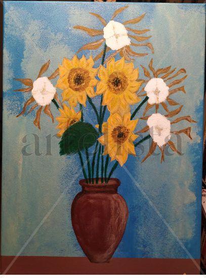 Algodones y girasoles Acrylic Canvas Floral Painting