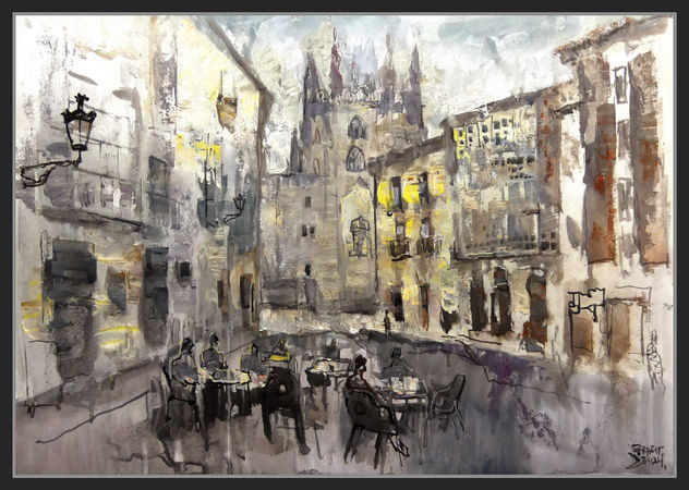 BURGOS-PINTURA-ARTE-MIRADOR DE LAS LLANAS-CATEDRAL-CASAS-TERRAZA CAFETERIA-PINTOR-ERNEST DESCALS-