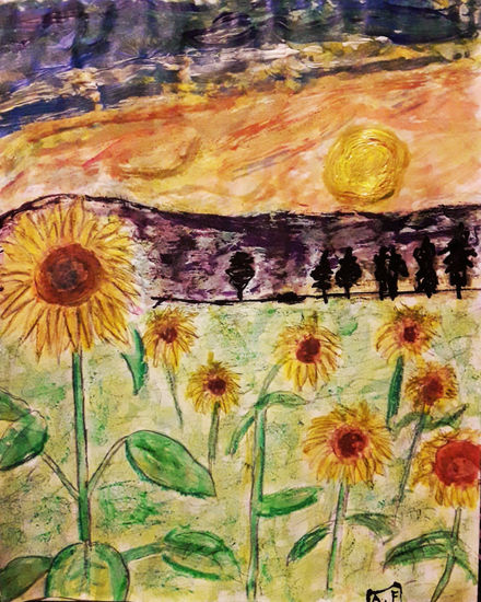 Girasoles estilo Van Gogh Oil Paper Floral Painting