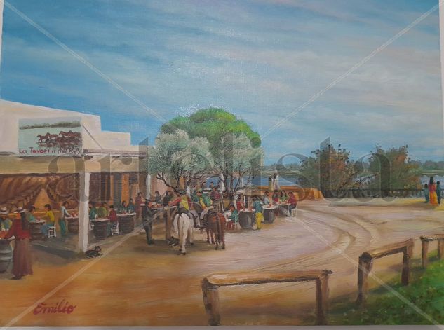 0034642211344, , La Taverna del Rey in El Rocio Oil Canvas Landscaping