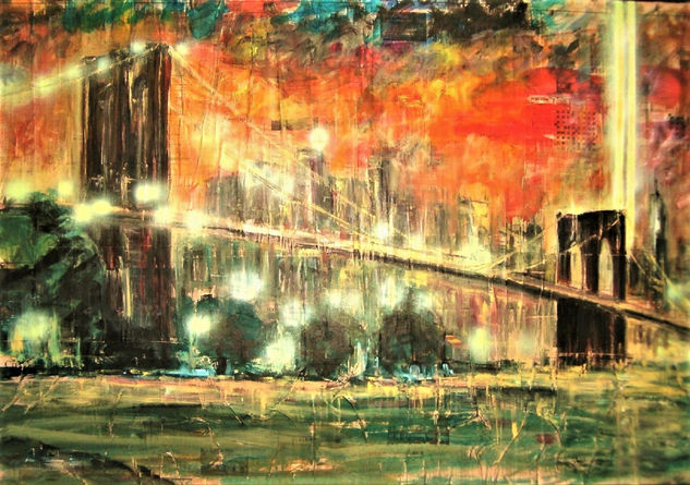 Puente de Brooklyn Media Mixta Lienzo Paisaje