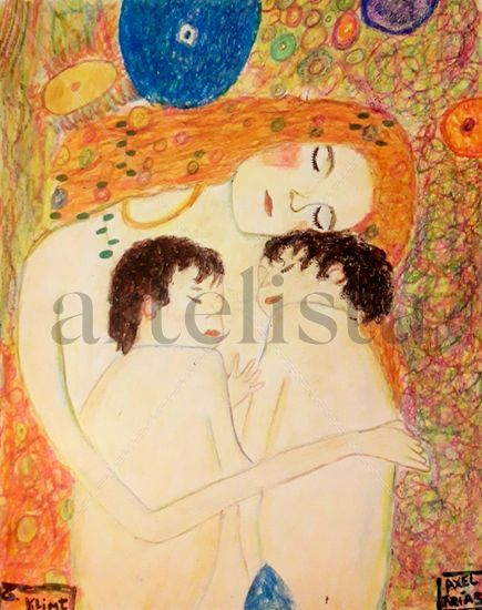 Madre con gemelos (G. Klimt version) Wax Paper Portrait