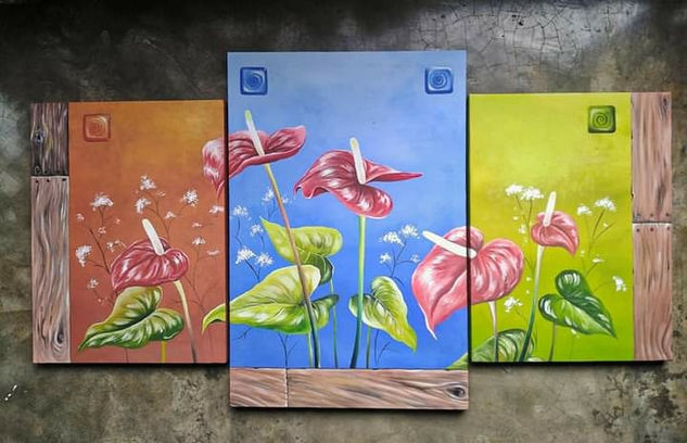 Anturios Acrylic Textile Floral Painting