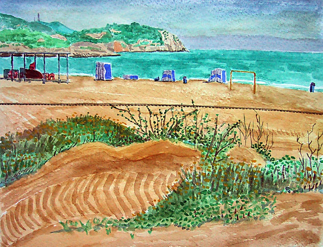 La playa del Far de Vilanova Watercolour Paper Marine Painting