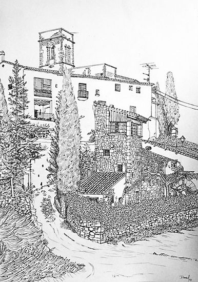 La iglesia de Sant Pere de Ribes I Tinta Papel Paisaje