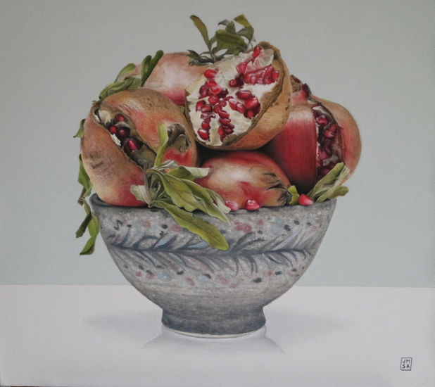 Cuenco de granadas Pastel Paper Still Life Paintings