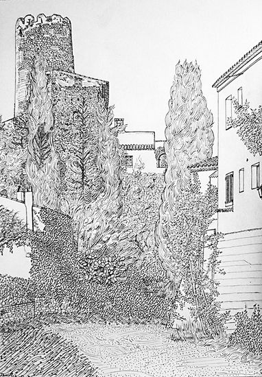 La iglesia de Sant Pere de Ribes II Ink Paper Landscaping