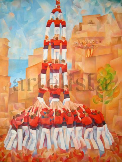 Els Castellers Oil Canvas Figure Painting