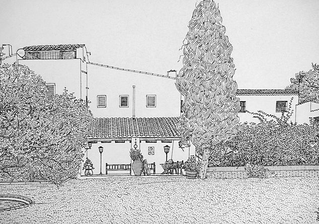 Masía de Sant Pere de Ribes Ink Paper Floral Painting