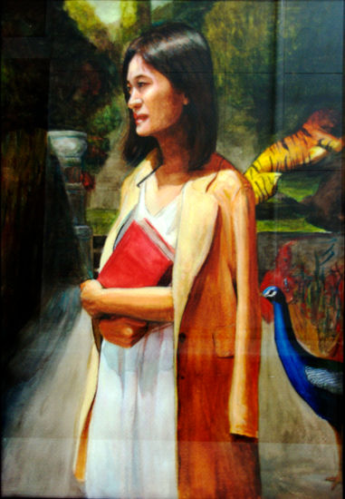 La chica del libro rojo Oil Canvas Figure Painting