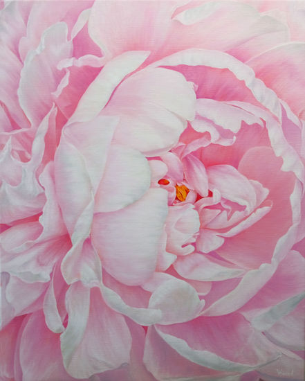 Anastasia Woron: " La Tierna Peonia" - Óleo Original Firmado (65x80 cm.) 2022 Oil Canvas Floral Painting