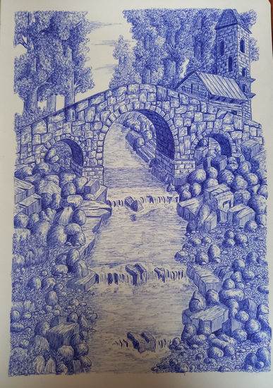 Paisaje con puente Ink