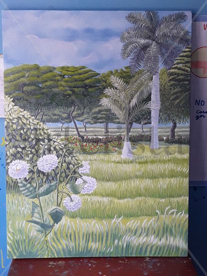 Dalia blanca Oil Canvas Landscaping