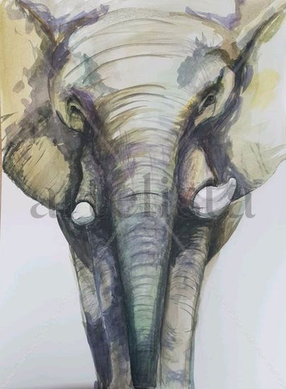 El elefante grande y poderoso Acuarela Papel Animales