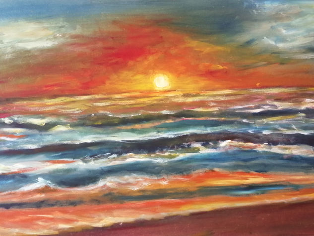 El atardecer Acrylic Panel Marine Painting