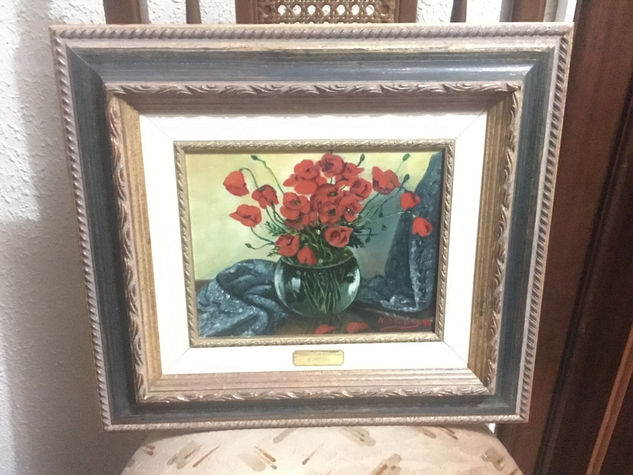 Jarrón transparente con flores rojas Oil Canvas Floral Painting