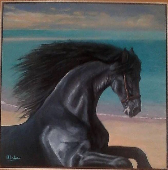 Caballo negro Óleo Tabla Animales