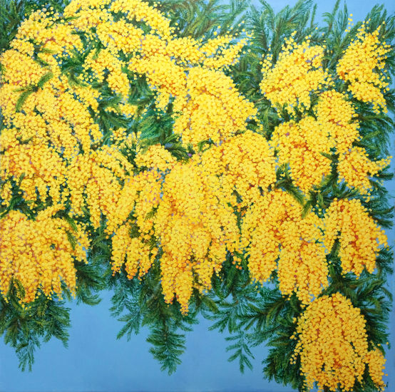 Anastasia Woron: " Mimosa" - Óleo Original Firmado (100x100 cm.) 2022 Oil Canvas Floral Painting