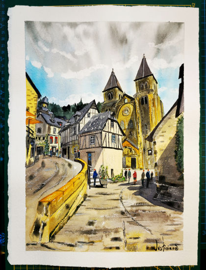 Conques France Watercolour Paper Landscaping