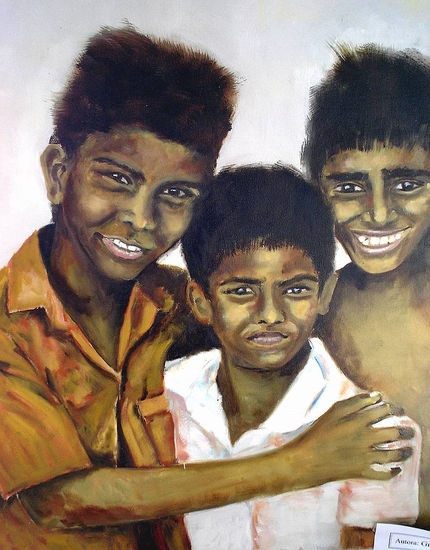 TRES AMIGOS Oil Canvas Portrait