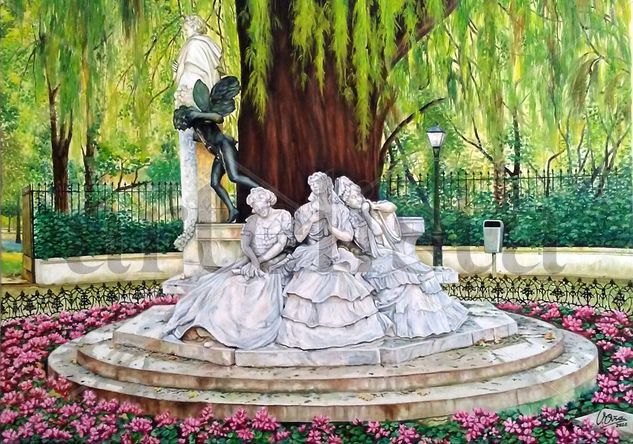 Esperando al amor (Glorieta de Bécquer) Óleo Lienzo Paisaje