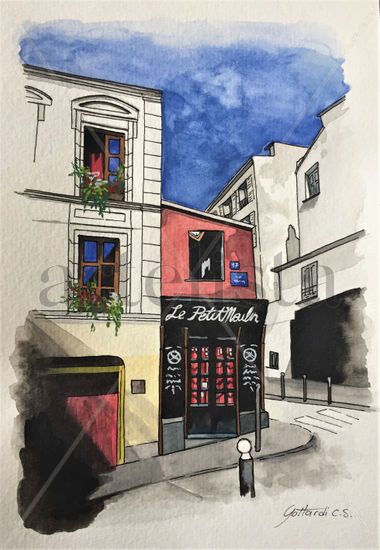 Montmartre Acuarela Papel Paisaje