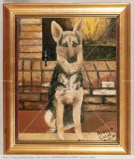 Perro Ovejero. Oil Canvas Animals